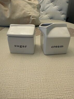 Crate and Barrel Ceramic Sugar Jar and Creamer Set